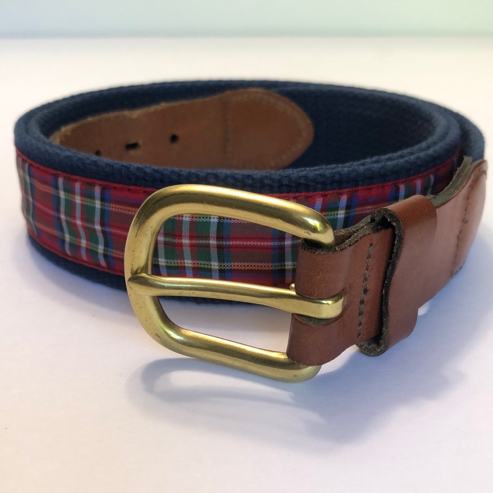 Leather Man Ltd Tartan Handmade Leather Fabric Brass Belt size 40